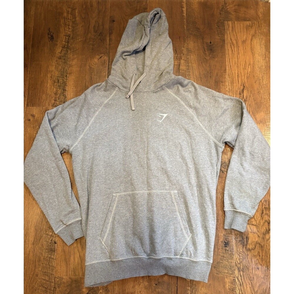 Gymshark Men’s Hoodie Size XL Gray Pullover Kangaroo Pocket Logo Cotton Blend